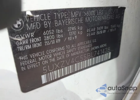 2011 BMW X5 xDrive35I/xDrive35I Premium/xDrive35I Sport Activity z USA, uszkodzony, nr VIN 5UXZV4C55BL741428